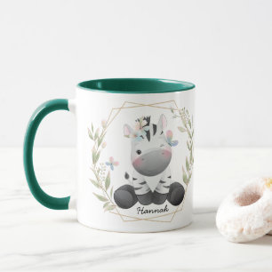 Cute Baby Zebra Flower Wreath Custom Name Mug