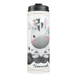 Cute Baby Zebra Flower Wreath Custom Name Thermal Tumbler