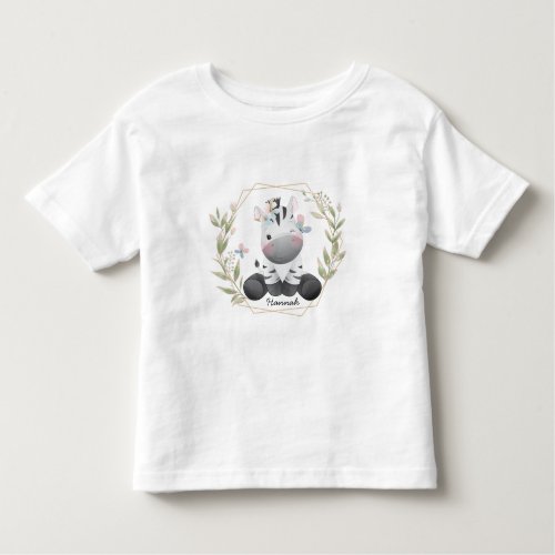 Cute Baby Zebra Flower Wreath Custom Name     Toddler T_shirt