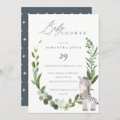 Cute Baby Zebra Foliage Wreath Baby Shower Invite (Front/Back)