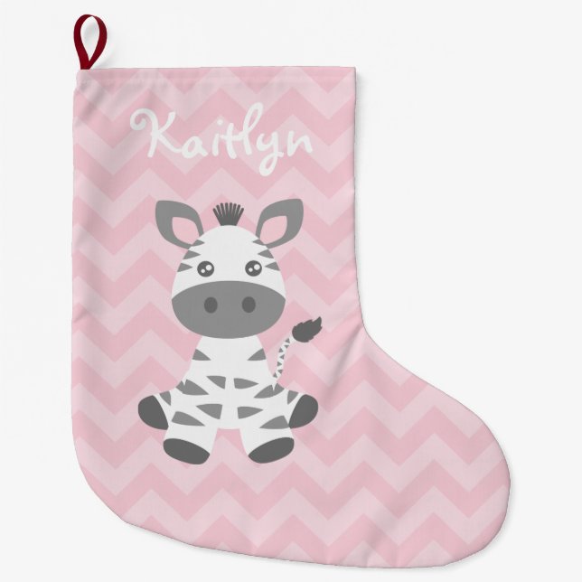 Cute Baby Zebra Large Christmas Stocking (Front)
