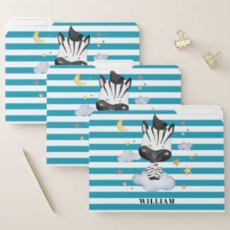 Cute Baby Zebra on Clouds Stars Moon Blue Stripes