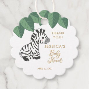 Cute baby zebra with jungle leaves favor tags