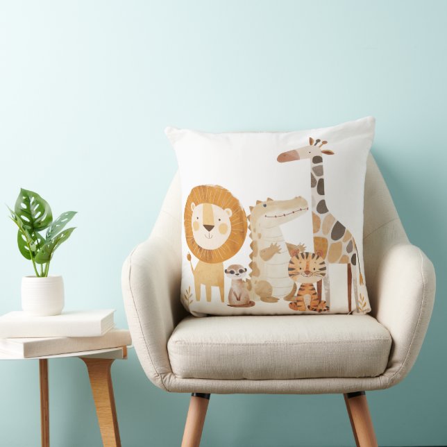 Cute Baby Zoo Animals Throw Pillow (Chair)