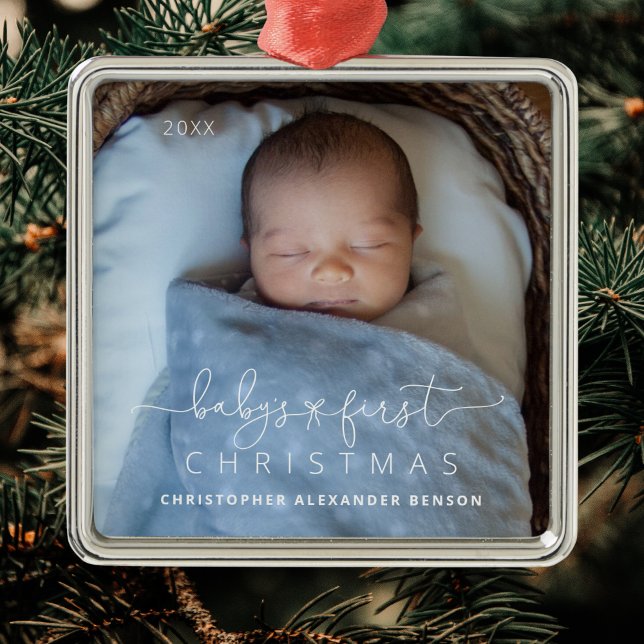 Cute Baby's 1st Christmas  Metal Ornament (Shown on a Premium Square Ornament)