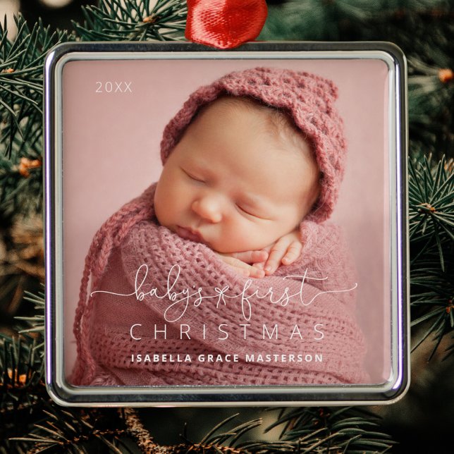 Cute Baby's 1st Christmas  Metal Ornament (Shown on a Premium Square Ornament)