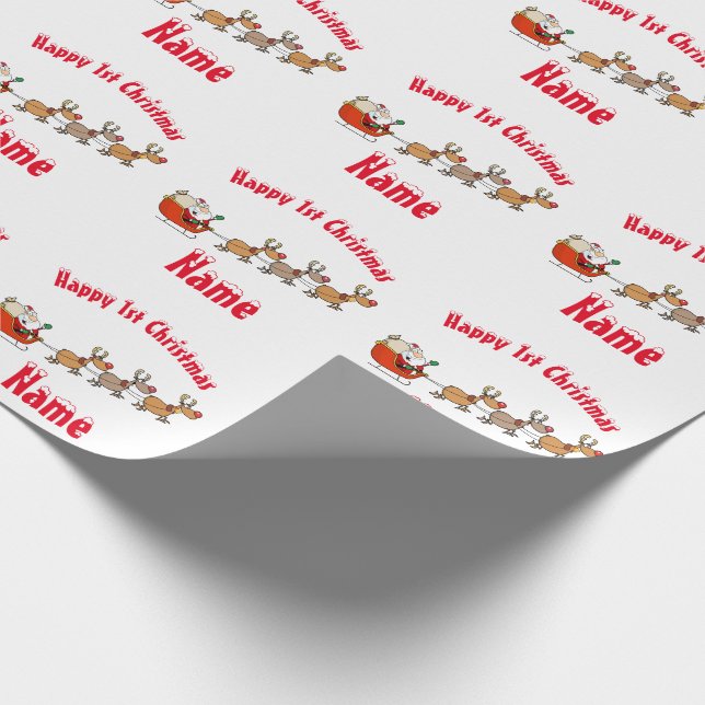 Cute Babys 1st Christmas Personalised Santa Wrapping Paper (Corner)