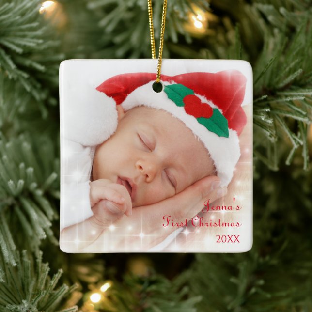 Cute Baby's 1st Christmas Photo Ceramic Ornament (Tree)