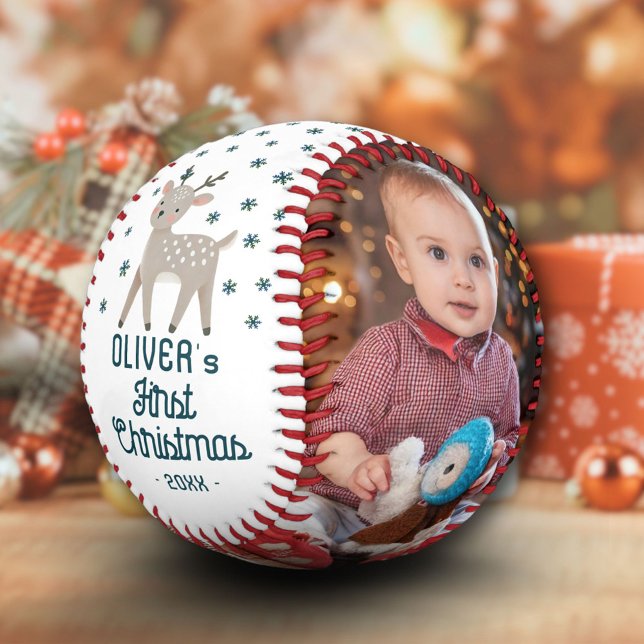 Cute Baby's 1st Christmas Reindeer 2 Photo Baseball (Creator Uploaded)
