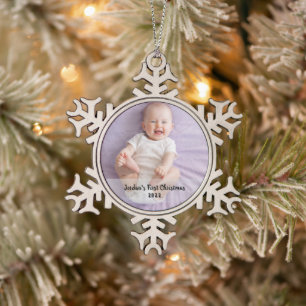 Cute baby's 1st christmas snowflake pewter christmas ornament
