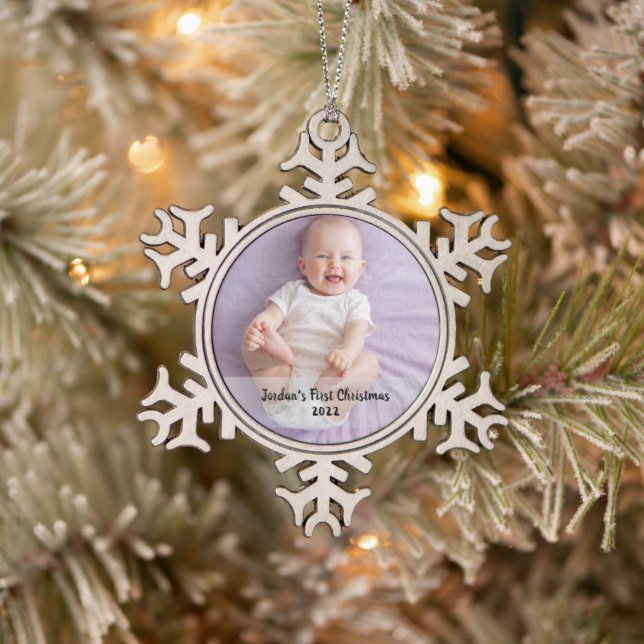 Cute baby's 1st christmas  snowflake pewter christmas ornament (Tree)