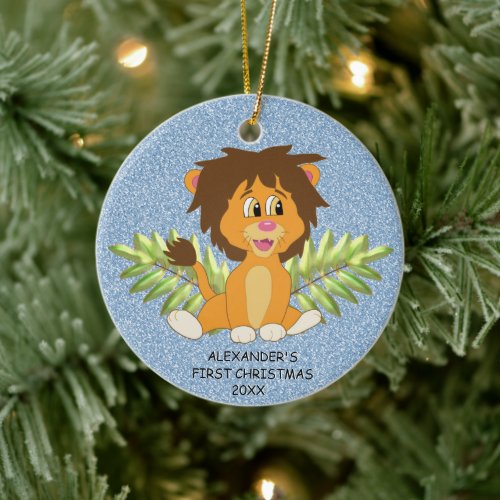 Cute Babys First Christmas Boy Lion Ceramic Ornament