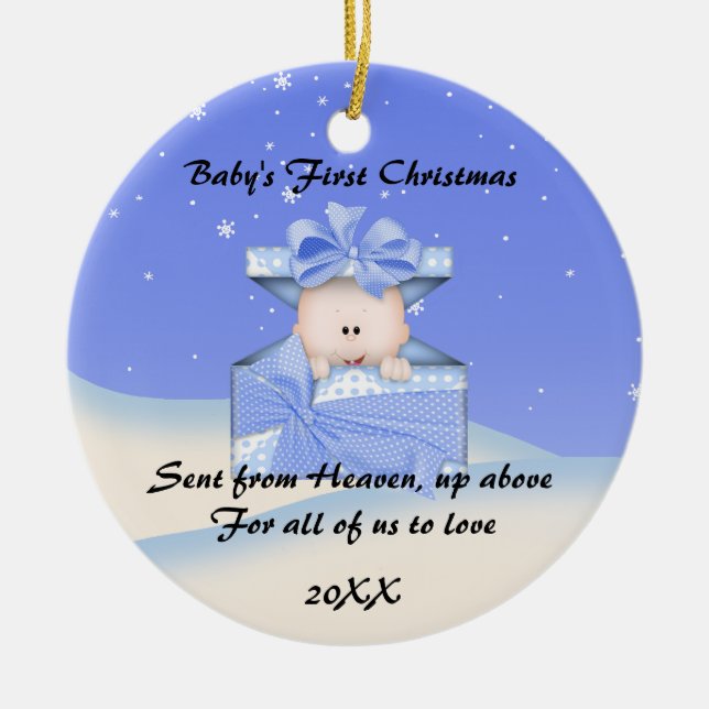 CUTE Baby's First Christmas Ceramic Ornament (Front)