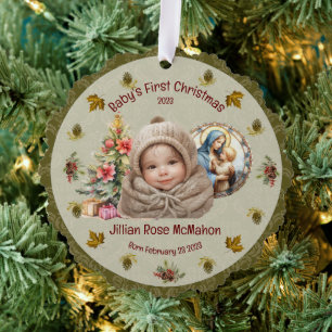 Cute Baby's First Christmas Customizable Cardstock Ornament Card