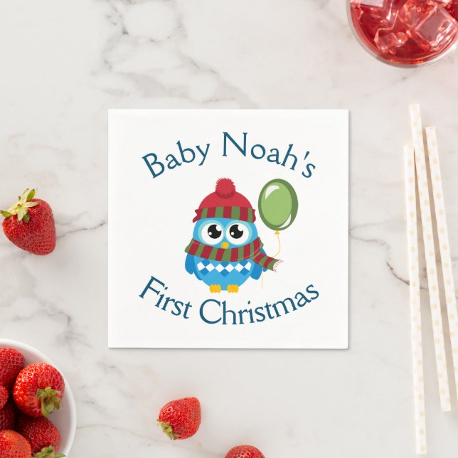 Cute Baby's First Christmas Owl & Balloon Napkins (Insitu)