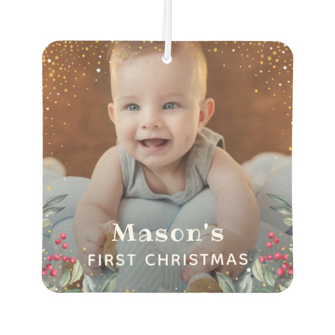 Cute Baby&#39;s First Christmas Personalized Photo Air Freshener