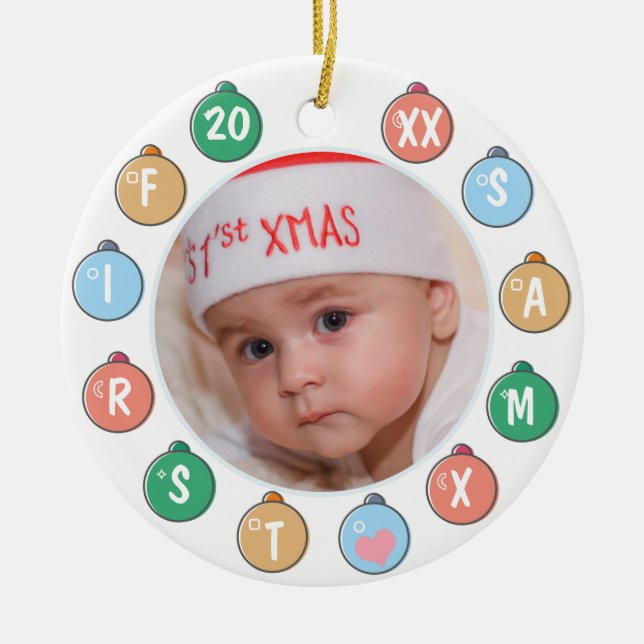 Cute Baby's First Christmas Photo Ceramic Ornament (Front)