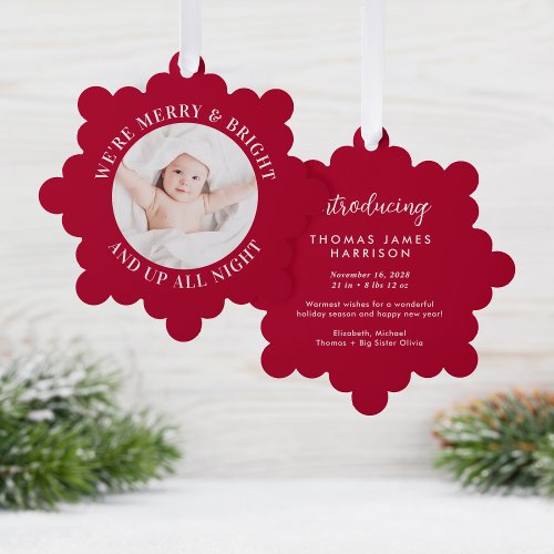 Cute Babys First Christmas Photo Red Holiday Ornament Card