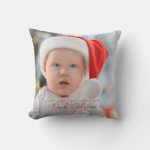 Cute Baby's First Christmas Photo White Throw Pillow