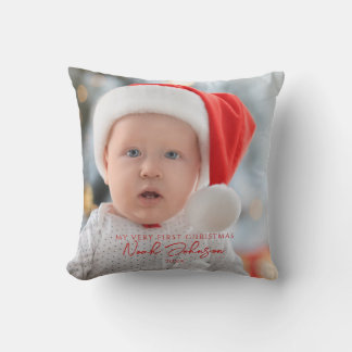 Cute Baby's First Christmas Photo White Throw Pillow