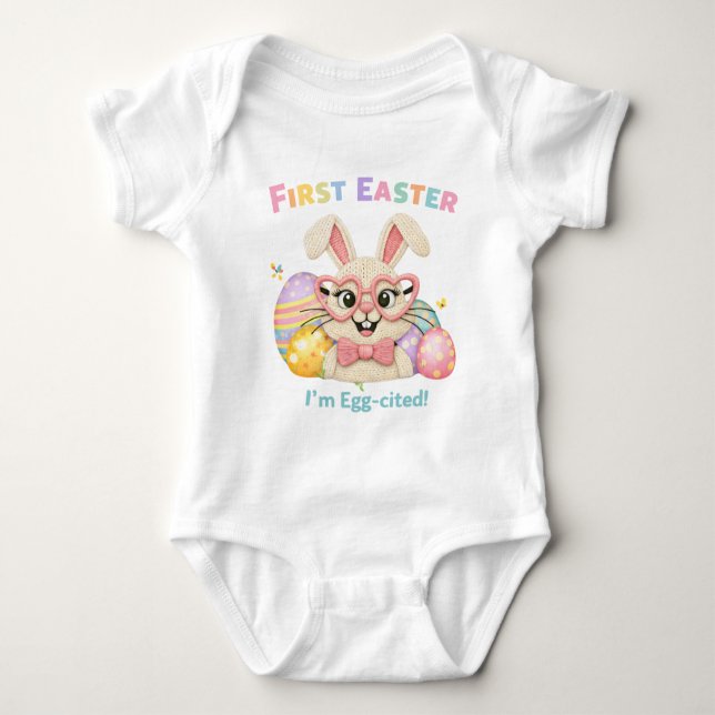 Cute Baby's First Easter Egg-cited Bunny Baby Bodysuit (Front)