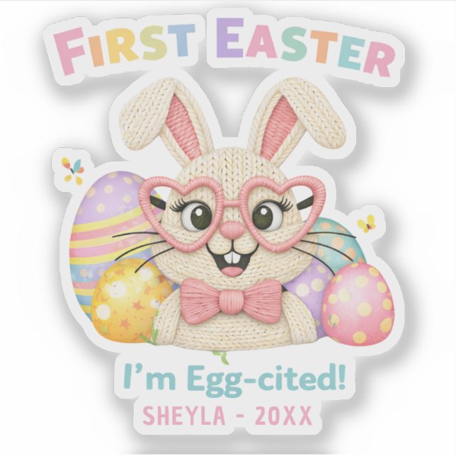 Cute Baby's First Easter Egg-cited Bunny Sticker (Front)