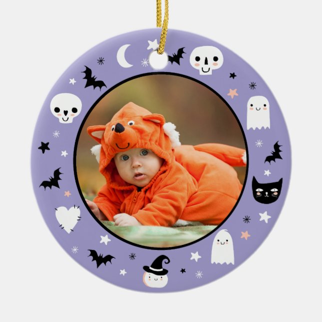 Cute Baby's First Halloween Photo Ceramic Ornament (Front)