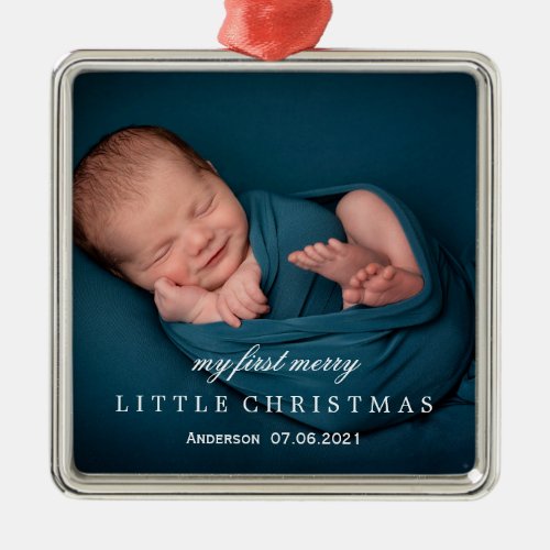 Cute Babys My First Merry Little Christmas Photo Metal Ornament