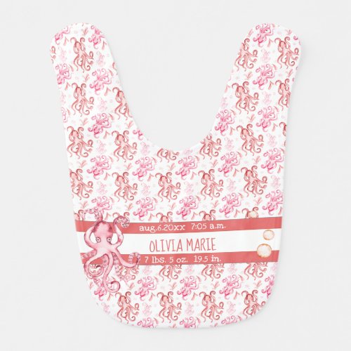 Cute Babys Name Ocean Sea Life Octopus Girl Baby Bib