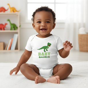 Cute Babysaurus Dinosaur T-Rex Dino Custom Text Baby Bodysuit