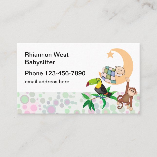 Cute Babysitter Animal Theme Business Card (Front)