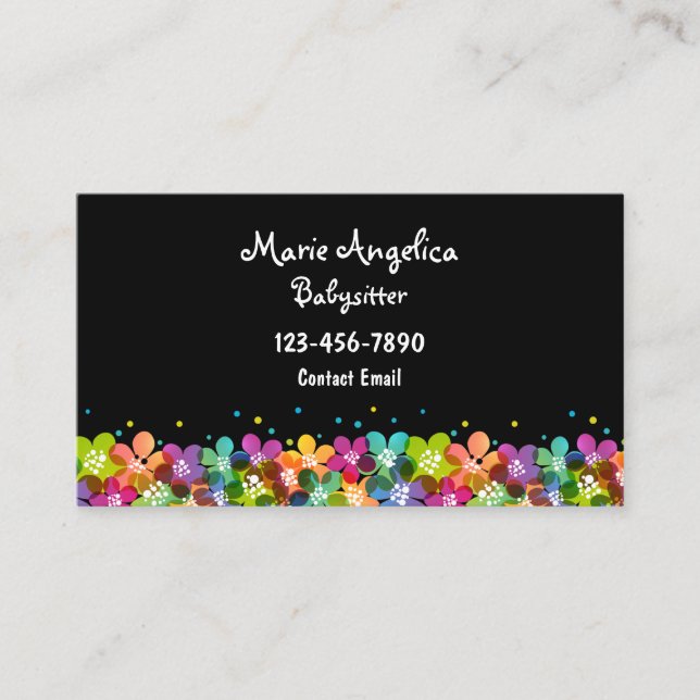 Cute Babysitter Colorful Business Cards Template (Front)