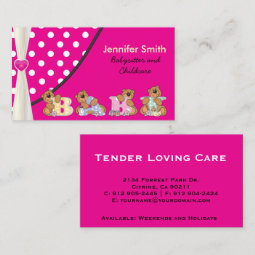 Cute Babysitter or Childcare Business Card | Zazzle