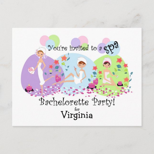 Cute Bachelorette Party Spa Postcard Invitations (Front)
