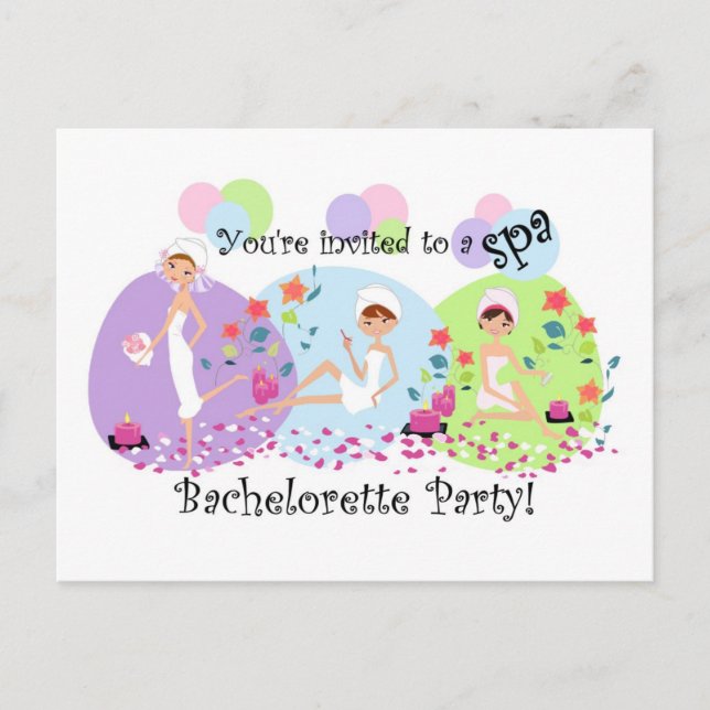Cute Bachelorette Party Spa Postcard Invitations (Front)