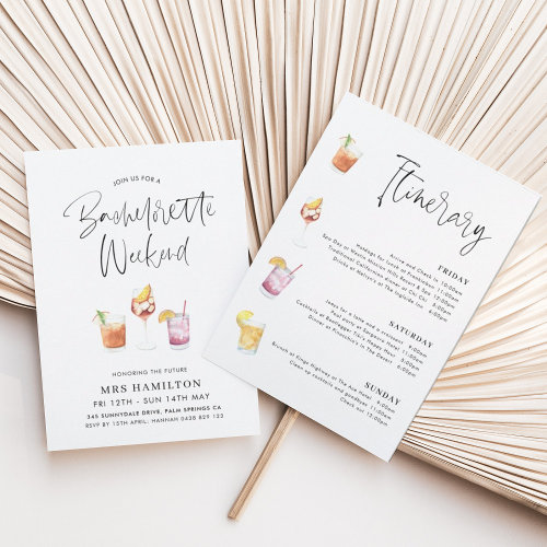 Cute Bachelorette Weekend Itinerary Cocktail Invitation