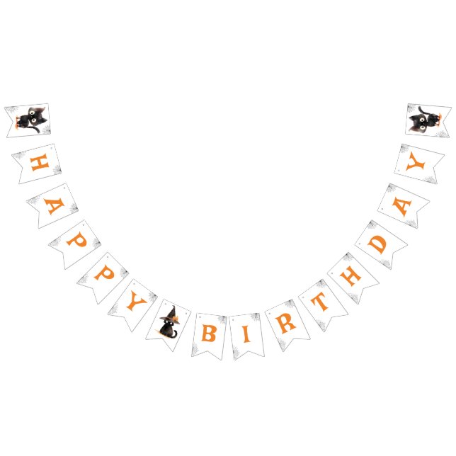 Cute Back cat Halloween  birthday party Bunting Flags (All)
