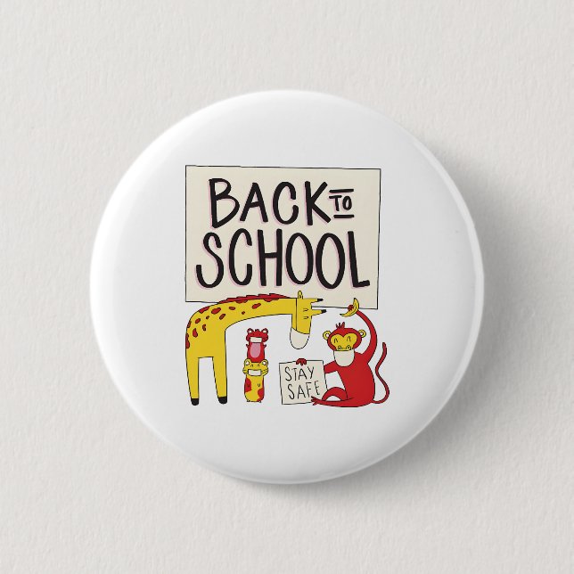 Cute Back to School Animals Safety Design Button (Front)