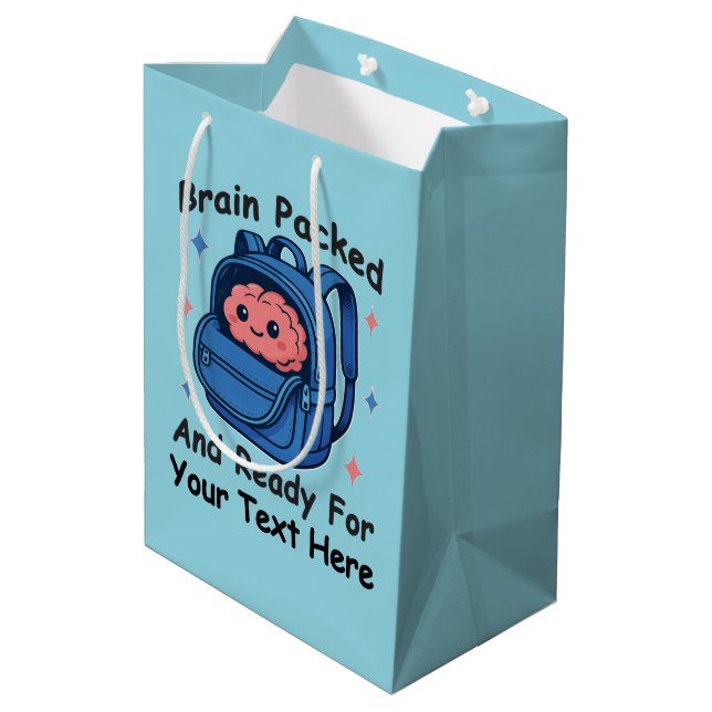 Cute Back-to-School Customizable “Brain Ready" Medium Gift Bag (Back Angled)