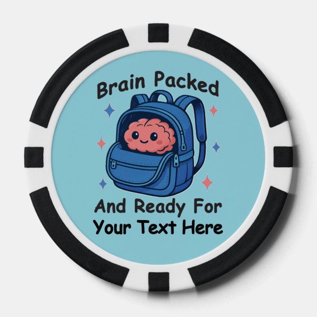 Cute Back-to-School Customizable “Brain Ready" Poker Chips (Front)
