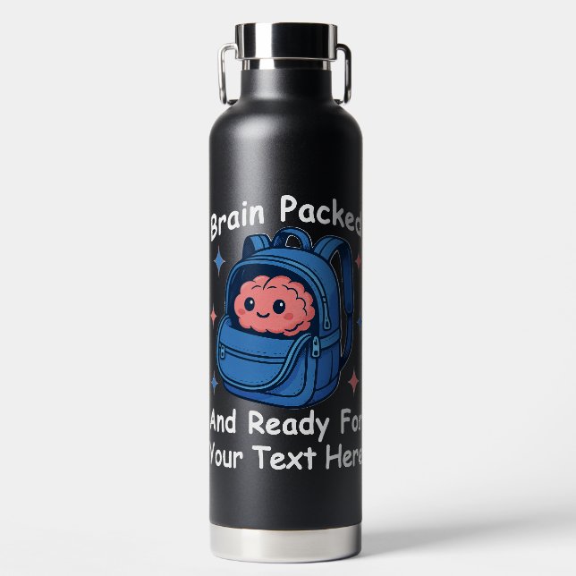 Cute Back-to-School Customizable “Brain Ready" Water Bottle (Front)