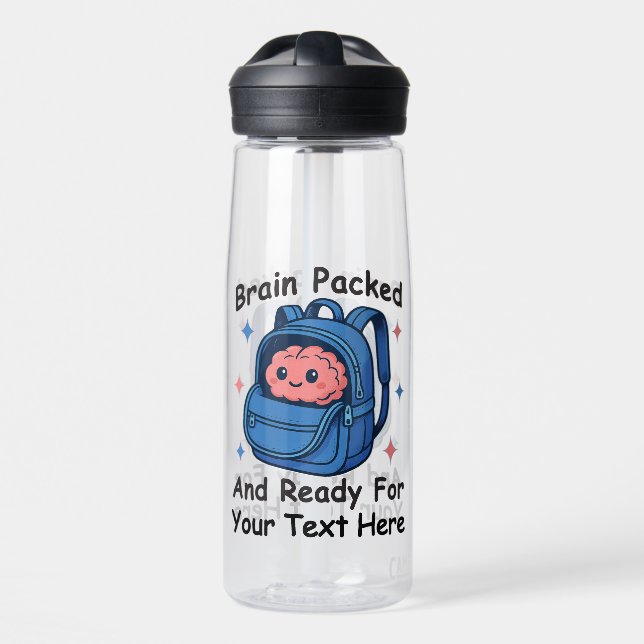 Cute Back-to-School Customizable “Brain Ready" Water Bottle (Front)