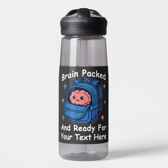 Cute Back-to-School Customizable “Brain Ready" Water Bottle (Front)