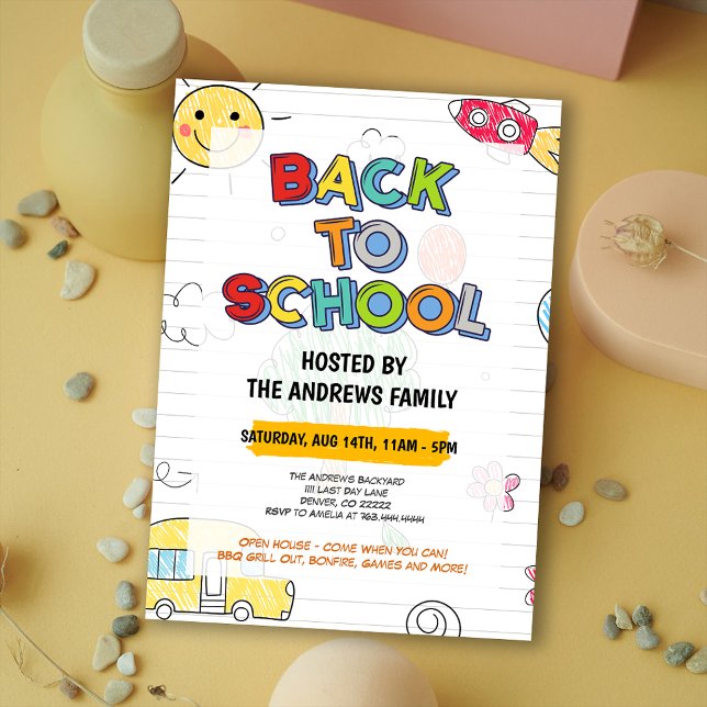 Cute Back to School Family Party Invitation (Cute Back to School Family Party Invitation)