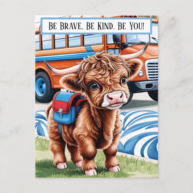 Cute Back to School Highland Cow Holiday Postcard (Front)