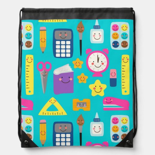 Cute Back to School Kawaii Classroom Supplies Drawstring Bag