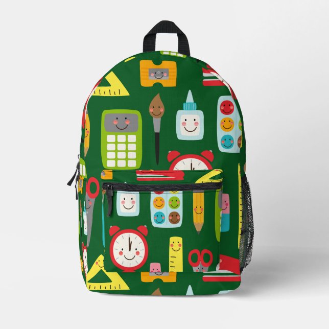 Cute Back to School Kawaii Classroom Supplies Printed Backpack (Front)
