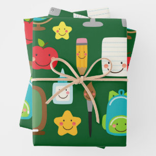 Cute Back to School Kawaii Classroom Supplies Wrapping Paper Sheets