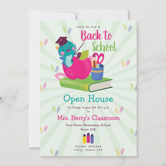 Cute Back to School Open House Back To School Invitation (Front)