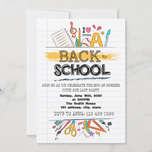 Cute back to school party invitation